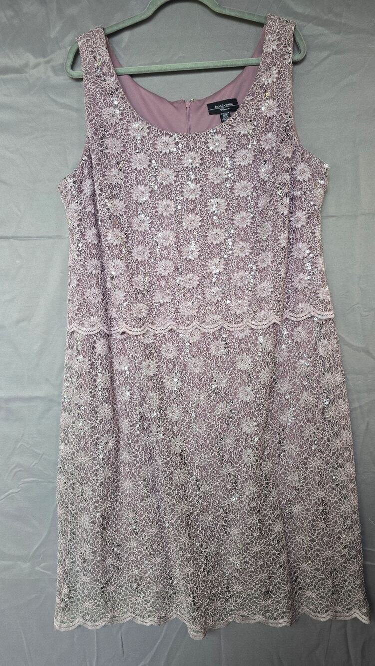 R&M Richards Dress Womens 18W Purple Lace Sequin Scoop Neck Tank Shift Knee MOB